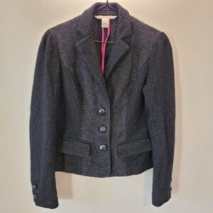 Diane Von Furstenberg Black Patterned Cotton Wool Blend Samal Jacket - Size 10